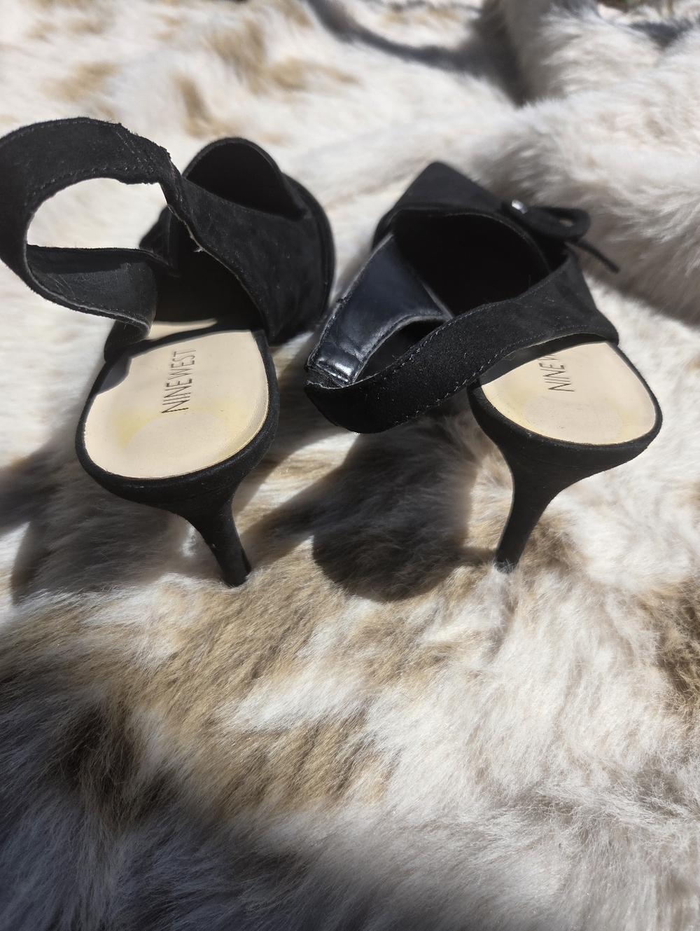 Nine West Nataly Black Suede Slingback Pointed Toe Buckle Pumps Size 9 1/2 M - Picture 2 of 9